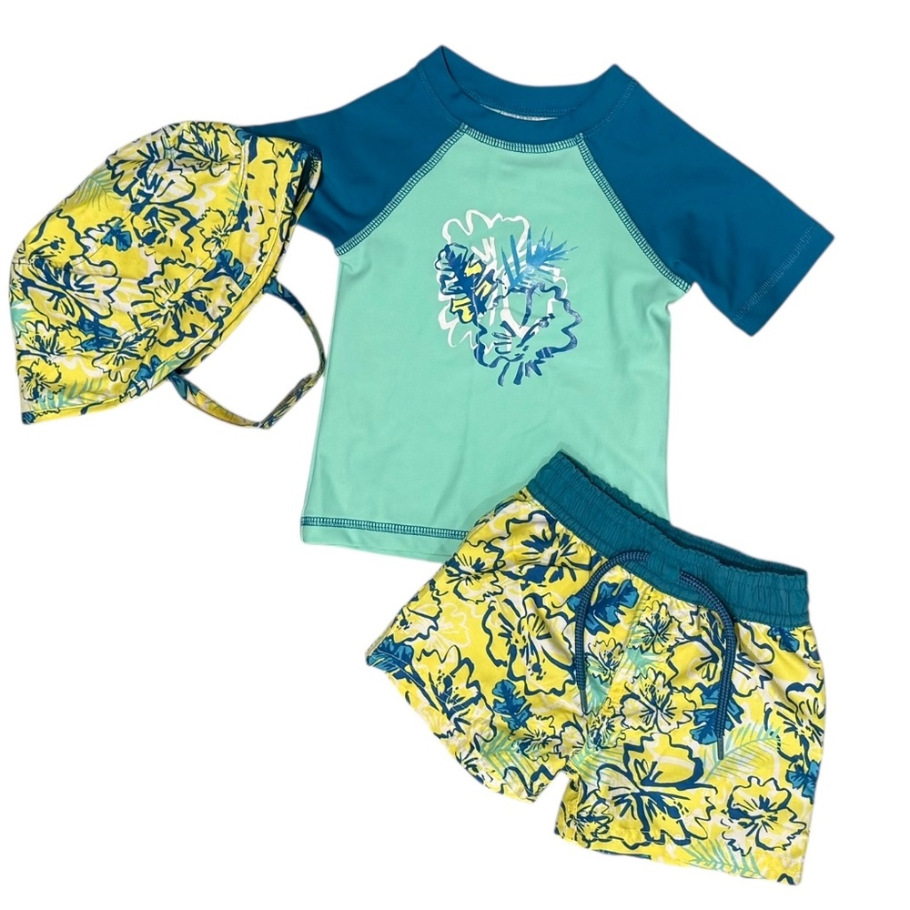Floatimini Swim Trunks & Rashguard Shirt & Sun Hat 12M Boys